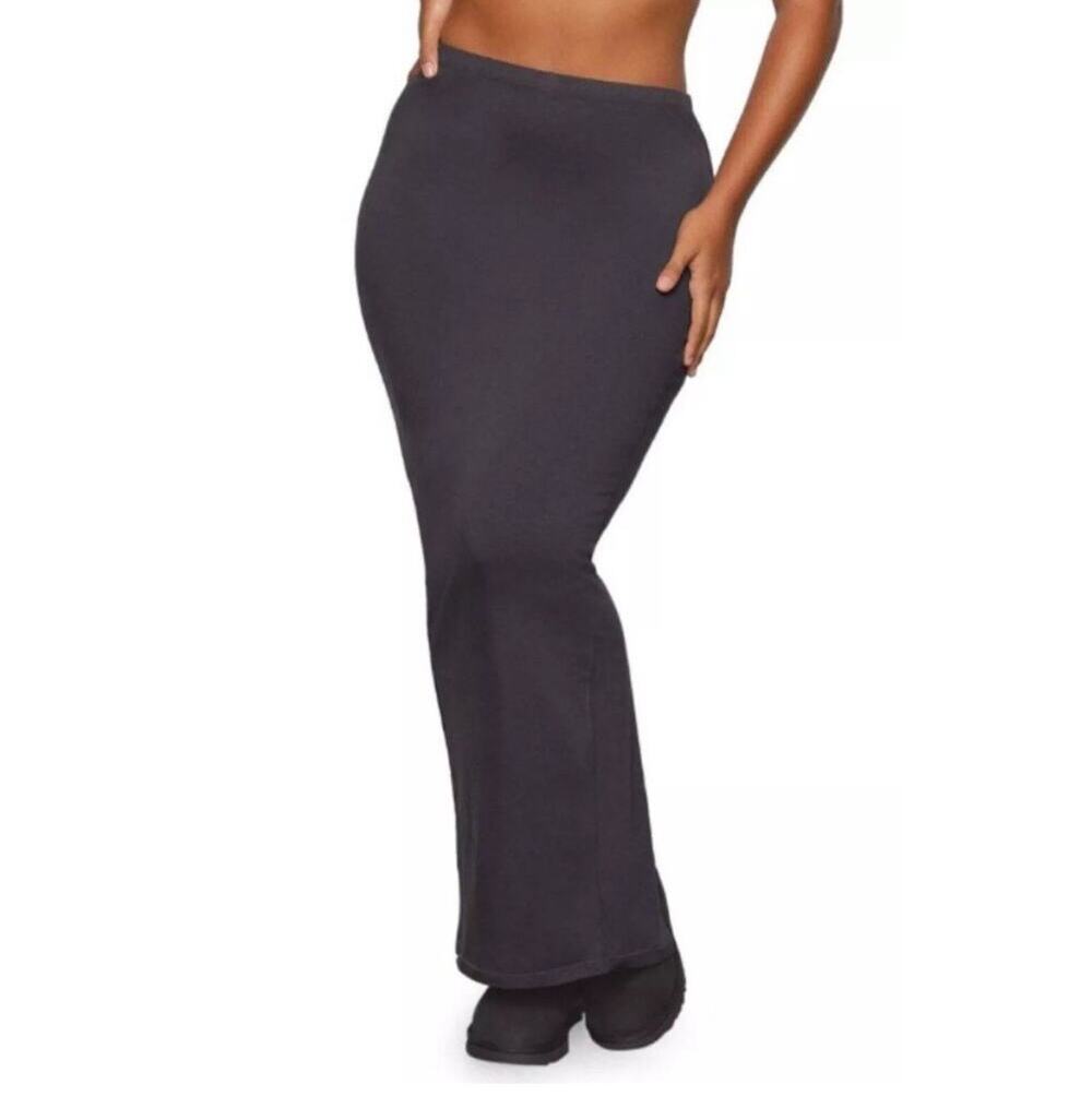 Skims Long Knit Tube Maxi Skirt Back Slit Gray Minimalist Comfy Travel 4X New